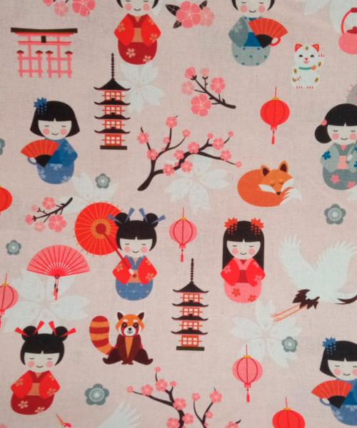 Popelín Estampado Kokeshi