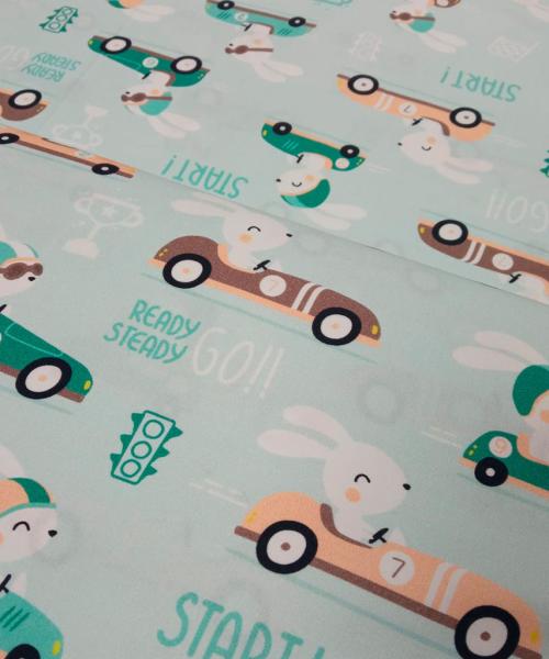 Popelín Estampado Coches y Conejos