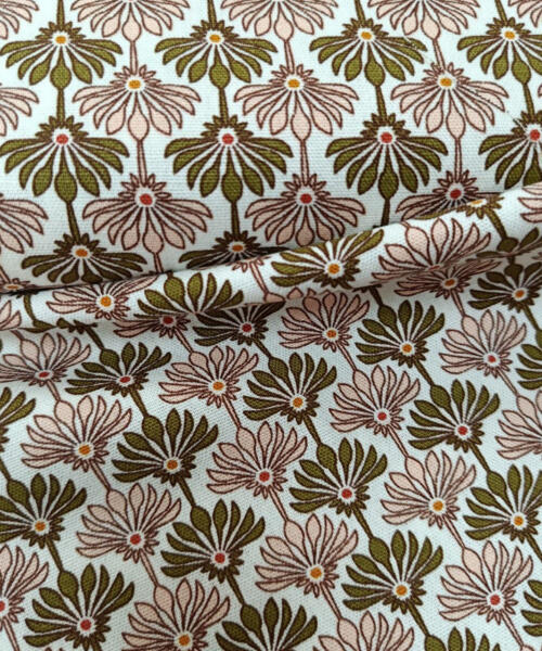 Lino mezcla con viscosa Flores Verde y Salmón