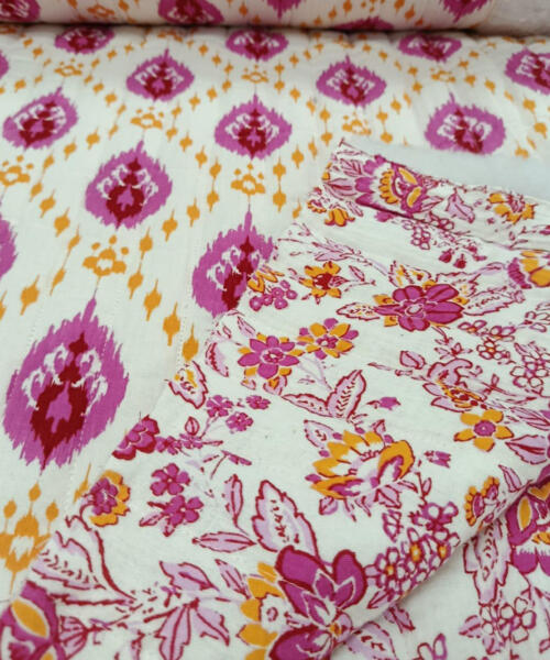 Muselina Acolchada Reversible Flores